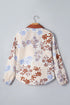 All Over Floral Print V Neck Long Sleeve Blouse