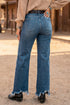 High Waist Frayed Hem Flare Jeans