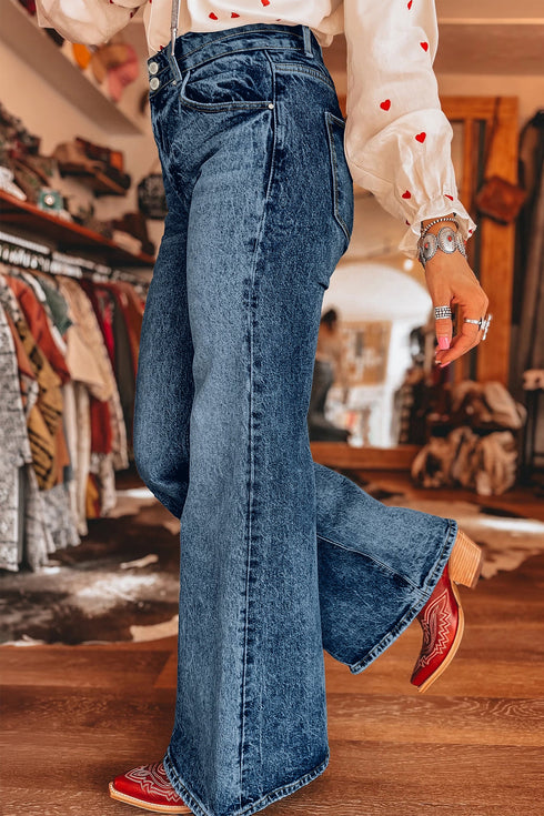 Cotton Polyester Denim Acid Pocket Flare Jeans