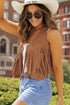 Western Fringed Suedette Faux Leather Snap Button Vest