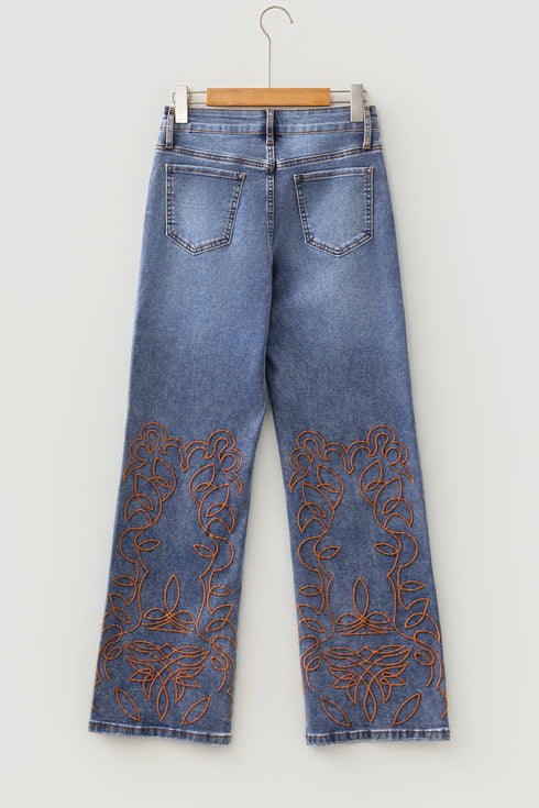 Embroidered Western Flare Leg Detail Jeans