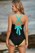 Active Textured Floral V Neck Crisscross Backless Tankini
