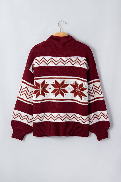 Geometric Pattern Zip Up Long Sleeve Cardigan