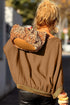 V Neck Glitter Trim Patchwork Button Front Blouse