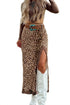 Cheetah Print Lace Trim Split Satin Western Maxi Skirt