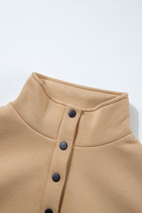 High Neck Buttoned Placket Fleece Lounge Set