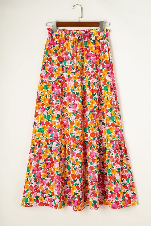 Bohemian Floral Print Tiered A Line Long Skirt