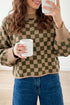 Checkered Drop Shoulder Long Sleeve Knit Sweater