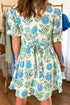 Floral Half Button Frill Sleeve Dress