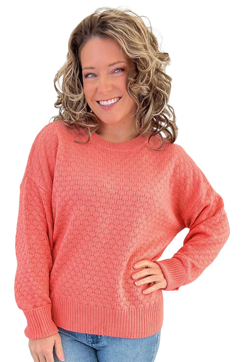 Drop Shoulder Ribbed Knit Long Sleeve Sweater