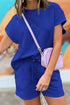Solid Textured Short Sleeve Active Two Piece Short Set