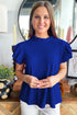 Solid Textured Ruffle Trim Short Sleeve Blouse