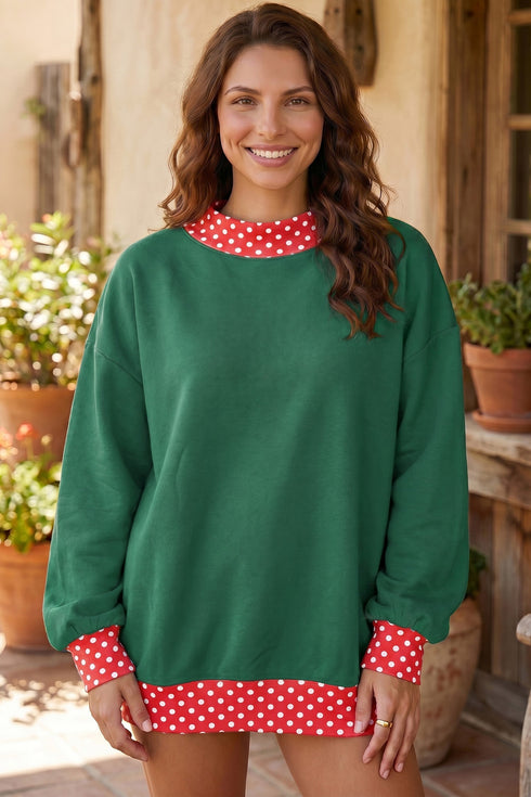 Mock Neck Plaid Pattern Trim Oversized Sweatshirt