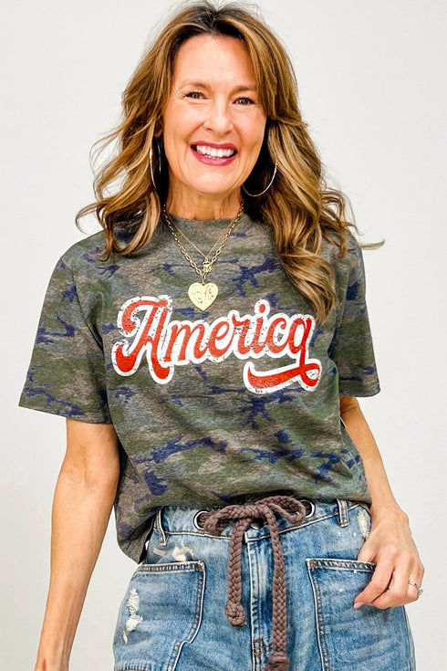 Western Camouflage Letter Print Patriotic Graphic Tee