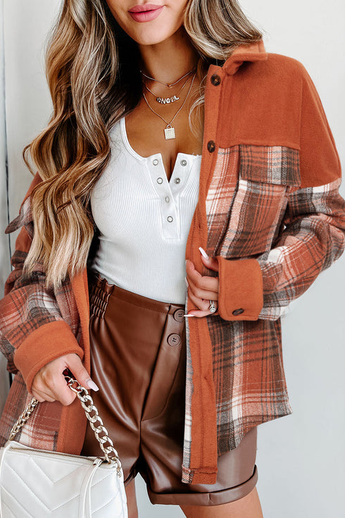 Casual Print Buttoned Flap Pocket Plaid Shacket