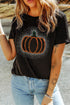 Rhinestone Pumpkin Graphic Print Short Sleeve Tee