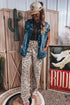Western Print Zebra Pattern Elastic Waist Pocket Full Length Pants