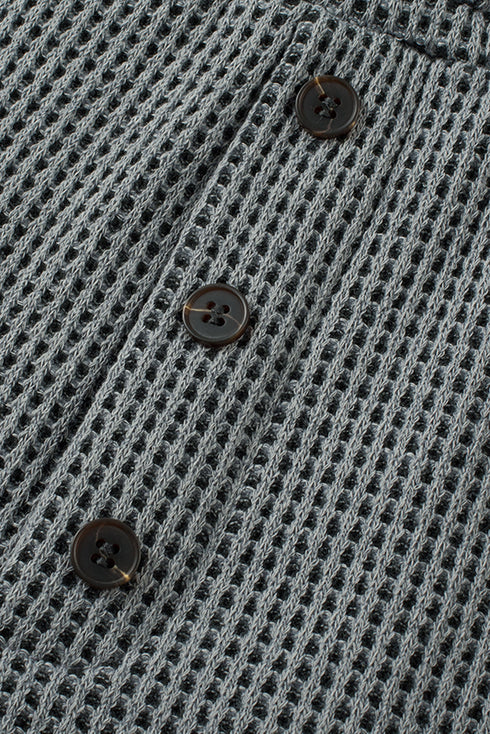 Textured Waffle Knit Buttoned Drawstring Short Set