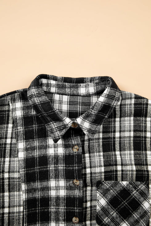 Plaid Long Sleeve V Neck Shift Shirt Jacket