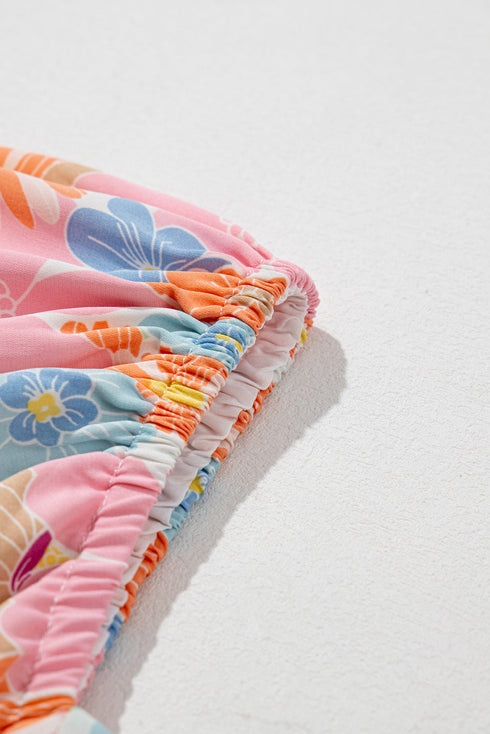 Floral Print Puff Sleeve Square Neck Babydoll Dress