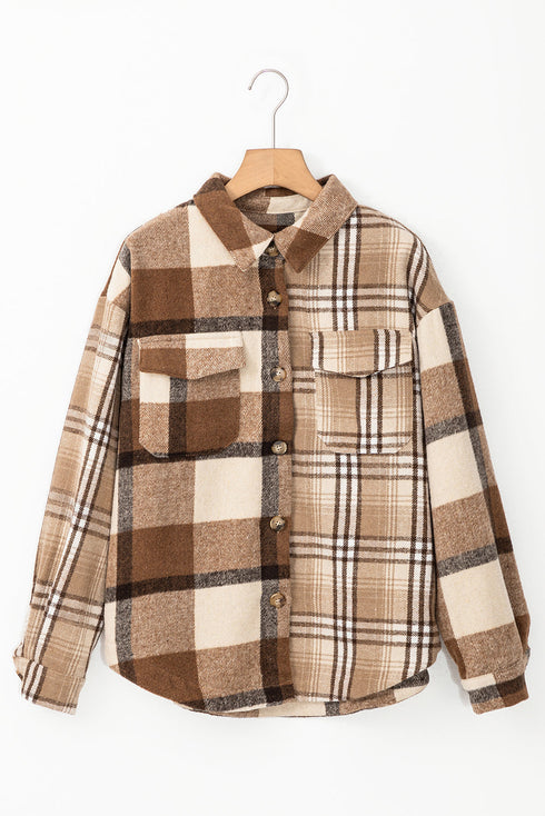 Casual Flannel Plaid Double Flap Pocket Shacket