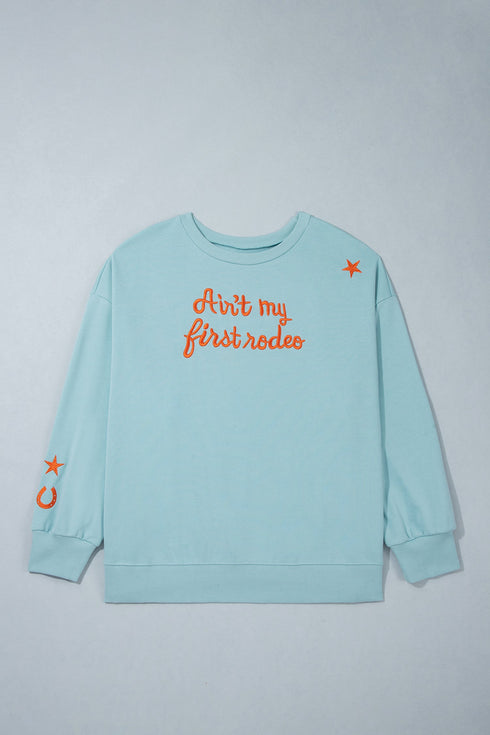 Western Letter Print Loose Round Neck Sweatshirt