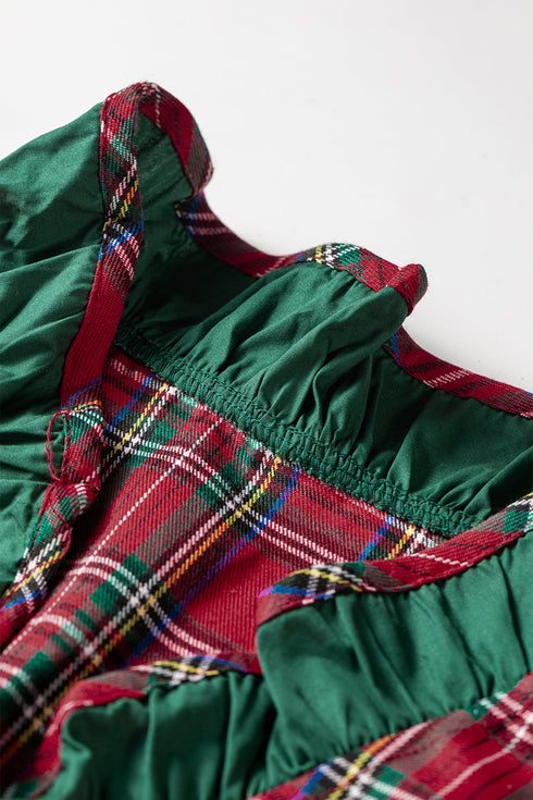 Plaid Ruffle Cuff Button Front Pocket Mini Dress