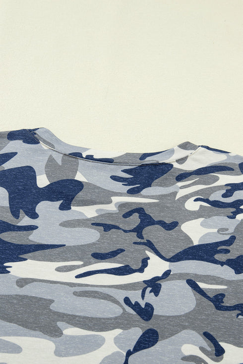 Camouflage Print Western Crew Neck Short Sleeve Tee