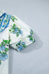 Floral Print Contrast Trim Puff Sleeve Tie Neck Blouse