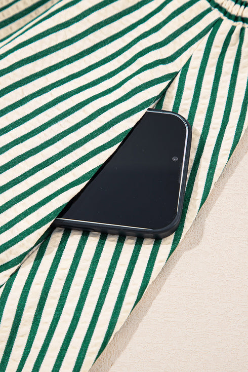 Modern Striped Zip Front Cinched High Waist Midi Dress