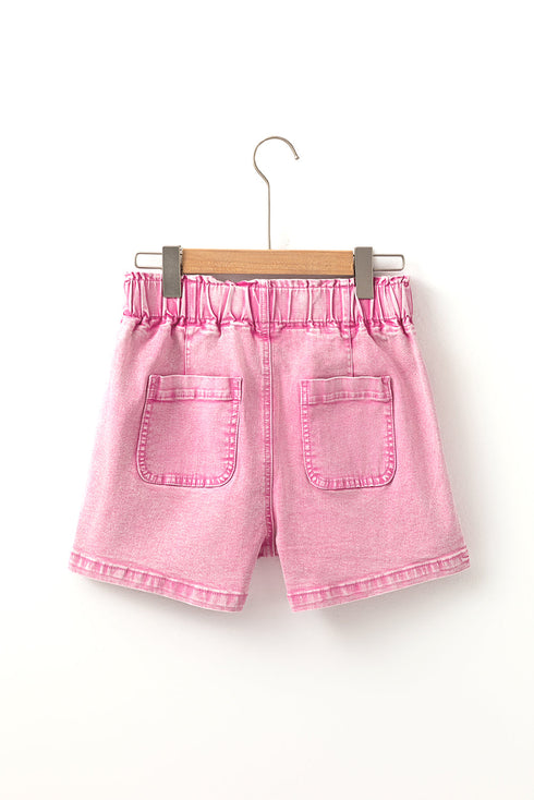 Casual Solid Elastic High Waisted Denim Shorts