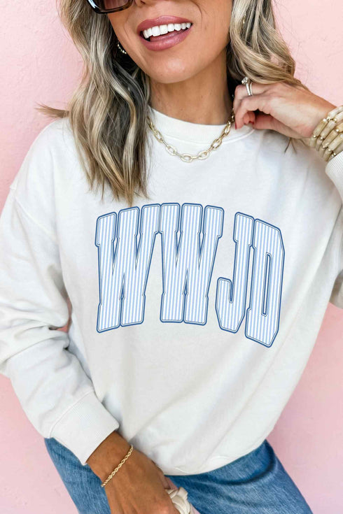 Polyester Wwjd Letter Print Crew Neck Sweatshirt