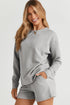 Textured Long Sleeve Top And Drawstring Lounge Short Sets