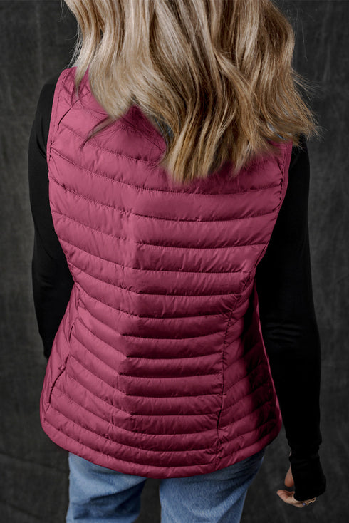 Plush Collar Quilted Zip Front Puffer Vest