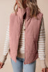 Textured Corduroy Stand Neck Zipped Puffer Vest