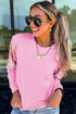 Sequin Round Neck Cotton Detail Long Sleeve Pullover Top