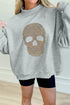 Rhinestone Skull Graphic Mock Neck Baggy Pullover Sweatshirt