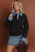 Acrylic Polyester Denim Patchwork Collar Cuffed Sweater