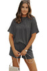 Corded Ribbed Knit Loose Fit Tee And Short Set