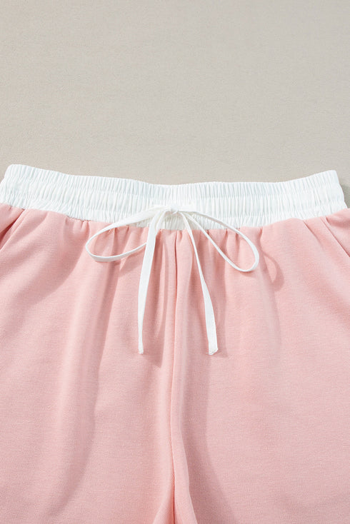 Contrast Trim Ruffled Sleeve Smocked Drawstring Short Set