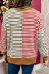 Textured Waffle Stripe V Neck Long Sleeve Top