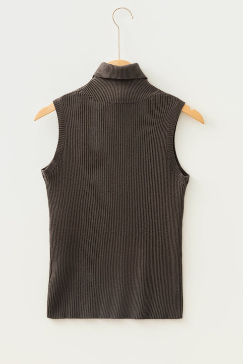 Western Ribbed Knit High Neck Slim Fit Sweater Vest
