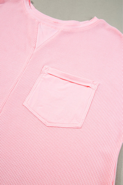 Solid Waffle Knit Oversize Tee And Short Set