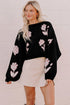 Floral Knit Puff Sleeve Dropped Shoulder Pullover Sweater