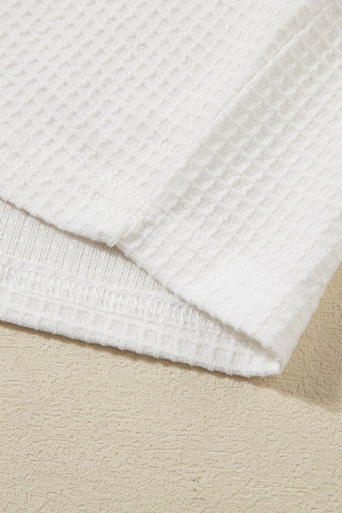 Solid Textured Waffle Knit Drawstring Casual Short Set