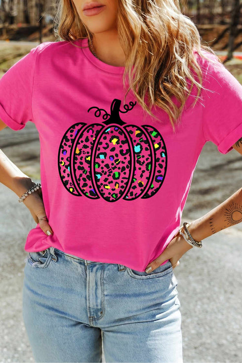 Leopard Print Pumpkin Graphic Pattern Statement Tee