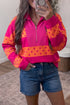 Stripe Patchwork Polka Dot Quarter Zip Long Sleeve Top
