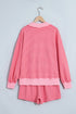Striped Ribbed Patchwork Mock Neck Baggy Pullover Short Set