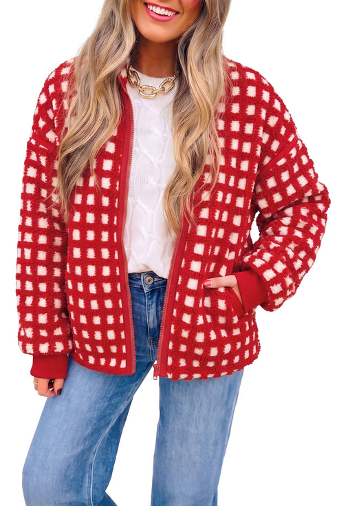 Plaid Pattern Zip Up Long Sleeve Jacket
