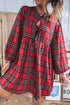 Plaid Tie Front Long Sleeve Short Shift Mini Dress